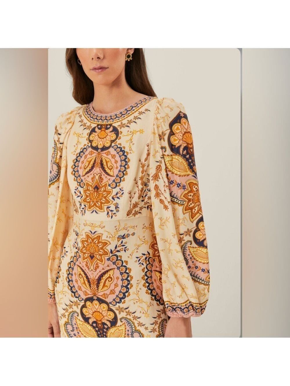 Farm Rio Beige Boho Midi Dress - Picture 5 of 8